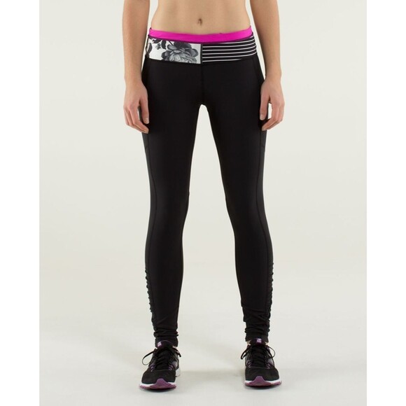 LULULEMON Speed Tight 6 Brushed Interlock Black Quilt Reflect Ruched Pants B80 - Picture 1 of 8